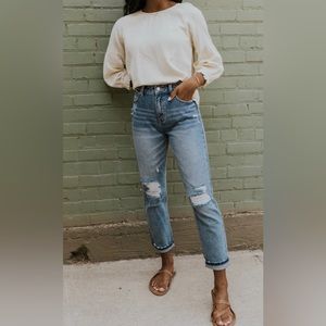 Roolee Thacker Mid High Rise Distressed Boyfriend Jeans